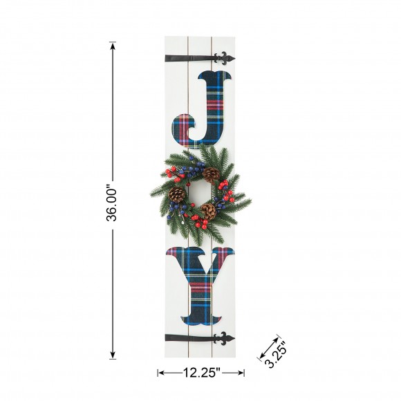 Glitzhome Glitzhome 36"H Wood Plaid "JOY" Porch Decor With Wreath