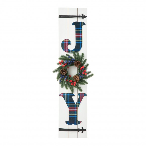 glitzhome Glitzhome 36"H Wood Plaid "JOY" Porch Decor with Wreath