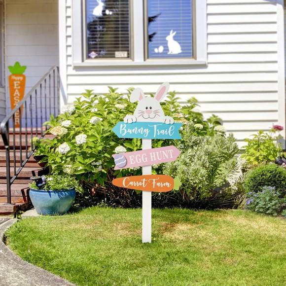 Glitzhome Glitzhome 36"H Wooden Easter Bunny Yard Stake (KD)