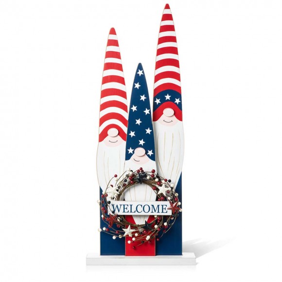 glitzhome Glitzhome 36"H Wooden Patriotic/Americana Gnome Family with Wreath Porch Decor
