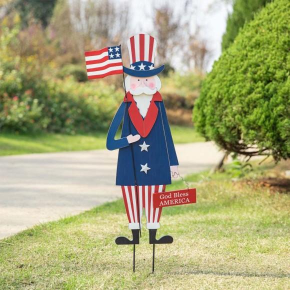 Glitzhome Glitzhome 36"H Wooden Patriotic Uncle Sam Yard Stake Or Wall Décor Or Porch Decor (Three Functions)