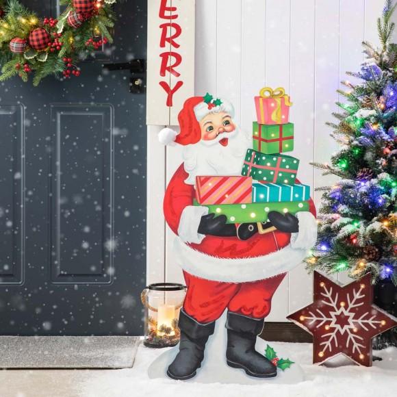 Glitzhome Glitzhome 36"H Wooden Santa Gifts Porch Decor