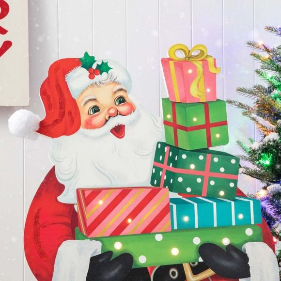 Glitzhome Glitzhome 36"H Wooden Santa Gifts Porch Decor