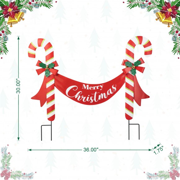 Glitzhome Glitzhome 36"L Christmas Metal "Merry Christmas" Candy Cane Yard Stake Or Wall Decor(KD Two Function)