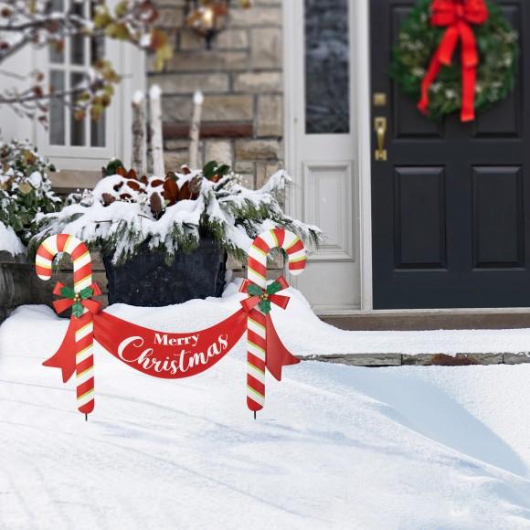 Glitzhome Glitzhome 36"L Christmas Metal "Merry Christmas" Candy Cane Yard Stake Or Wall Decor(KD Two Function)