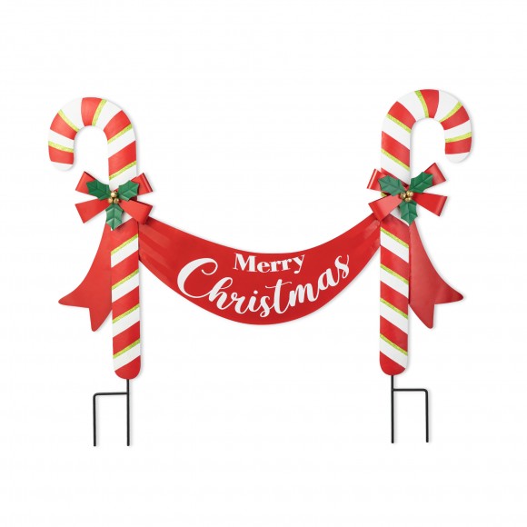 glitzhome Glitzhome 36"L Christmas Metal "Merry Christmas" Candy Cane Yard Stake or Wall Decor(KD Two Function)