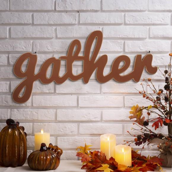 Glitzhome Glitzhome 36"L Fall Wooden "gather" Word Wall Hanging Decor