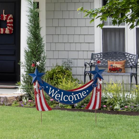 Glitzhome Glitzhome 36"L Welcome Metal Stars And Stripes Yard Stake