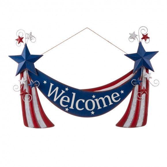 Glitzhome Glitzhome 36"L Welcome Metal Stars And Stripes Yard Stake