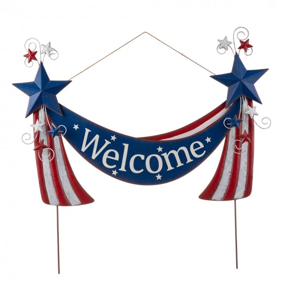 glitzhome Glitzhome 36"L Welcome Metal Stars and Stripes Yard Stake