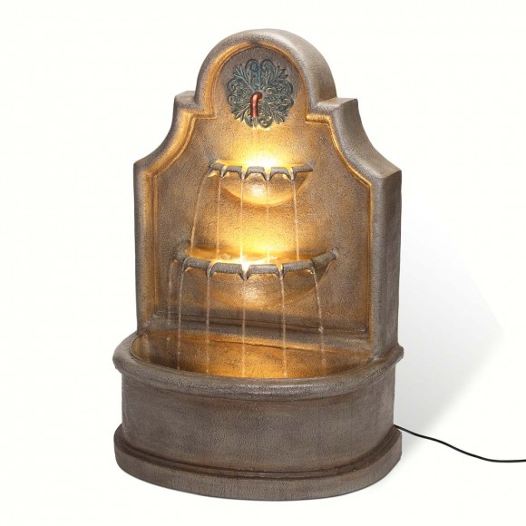 glitzhome Glitzhome 37.25"H Oversized Antique European Style 3-Tier Polyresin Outdoor Fountain with LED Light and Pump