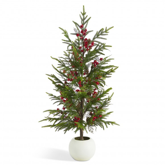 glitzhome Glitzhome 37.5"H Christmas Greenery PE Dripping Pine Porch Tree with Pinecones and Red Berries