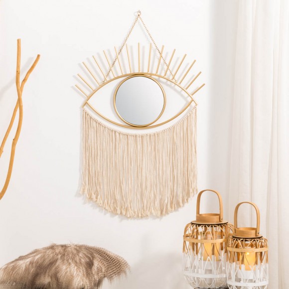 Glitzhome Glitzhome 37.50"H Regency Modern/Boho Metal Eye Mirror With Tassels Hanging Decor