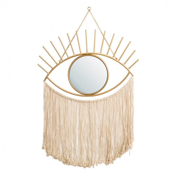 glitzhome Glitzhome 37.50"H Regency Modern/Boho Metal Eye Mirror With Tassels Hanging Decor
