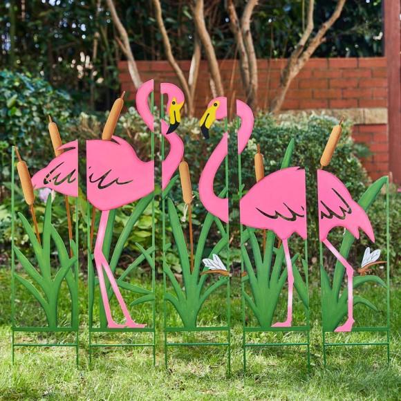 Glitzhome Glitzhome 37.75"H 5 Pieces Metal Flamingo Silhouette Yardstake