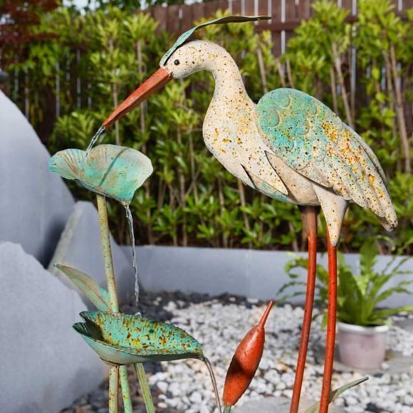 Glitzhome Glitzhome 37"H Floor Standing Antique Green Metal Pelican Water Fountain