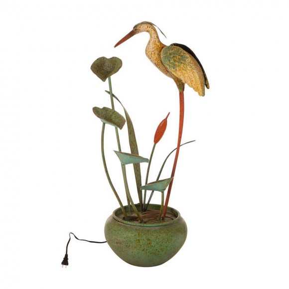 glitzhome Glitzhome 37"H Floor Standing Antique Green Metal Pelican Water Fountain