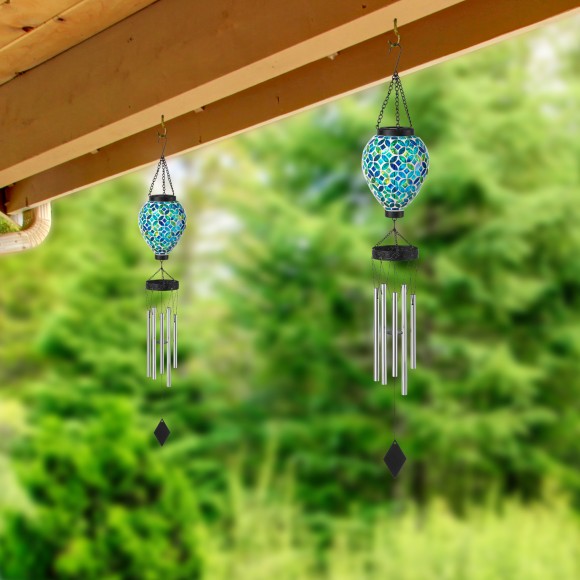 Glitzhome Glitzhome 37"H Solar Lighted Metal And Glass Mosaic Windchime (KD)