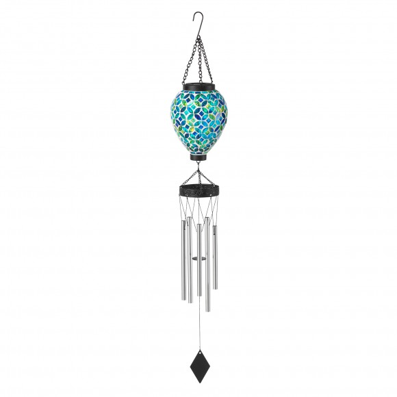 glitzhome Glitzhome 37"H Solar Lighted Metal and Glass Mosaic Windchime (KD)