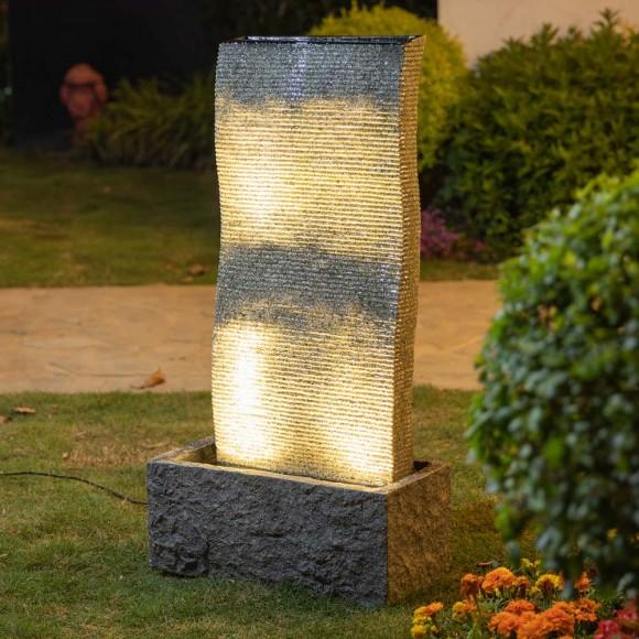Glitzhome Glitzhome 38.25"H Oversized Faux Stone Wall Polyresin Outdoor Fountain With LED Light And Pump