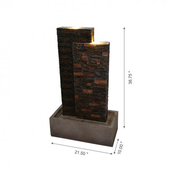 Glitzhome Glitzhome 38.75"H Oversized Low Garden Wall Polyresin Outdoor Fountain With LED Light And Pump