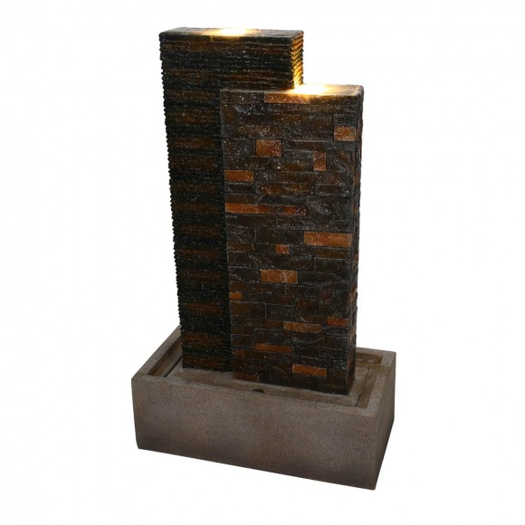 glitzhome Glitzhome 38.75"H Oversized Low Garden Wall Polyresin Outdoor Fountain with LED Light and Pump