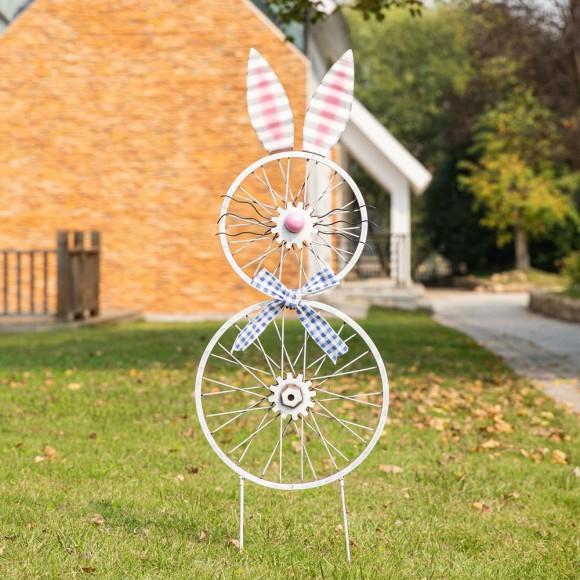 Glitzhome Glitzhome 38"H Easter Metal Bicycle Wheel Bunny Yard Stake Or Wall Decor (Two Functions)