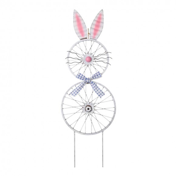 glitzhome Glitzhome 38"H Easter Metal Bicycle Wheel Bunny Yard Stake or Wall Decor (Two Functions)