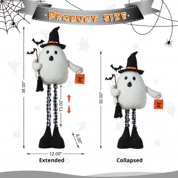 Glitzhome Glitzhome 38"H Lighted Halloween Fabric Ghost Standing Decor With Telescoping Legs With Timer