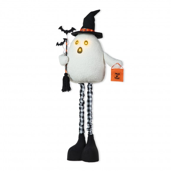 glitzhome Glitzhome 38"H Lighted Halloween Fabric Ghost Standing Decor With Telescoping Legs with Timer