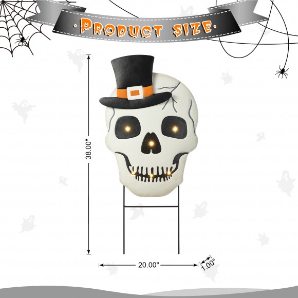 Glitzhome Glitzhome 38"H Lighted Halloween Metal Skull Yard Stake With Timer( KD Two Function)