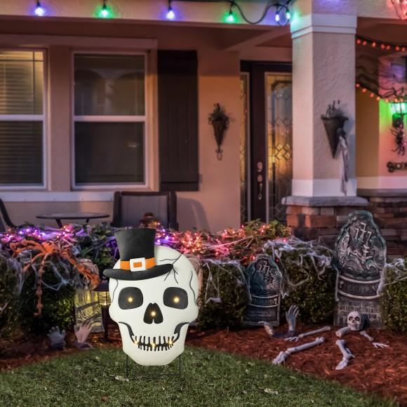 Glitzhome Glitzhome 38"H Lighted Halloween Metal Skull Yard Stake With Timer( KD Two Function)