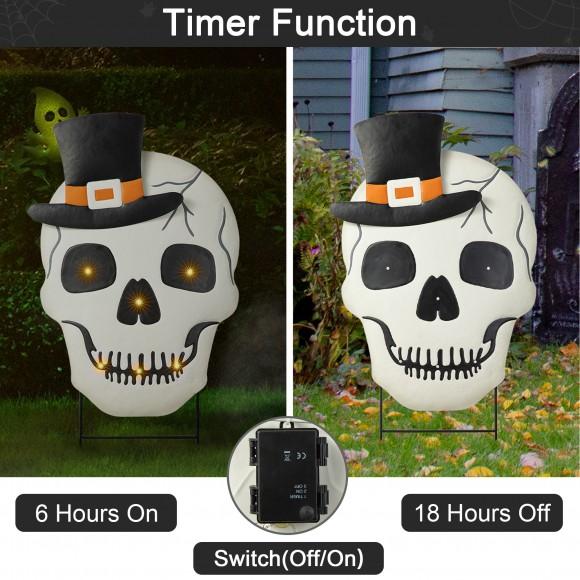 Glitzhome Glitzhome 38"H Lighted Halloween Metal Skull Yard Stake With Timer( KD Two Function)