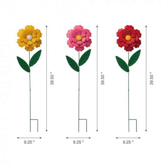 Glitzhome Glitzhome 39.5"H Metal Dimensional Flower Yard Stakes / Wall Décor Set Of 3