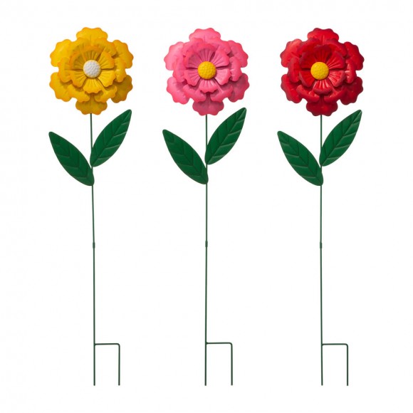 glitzhome Glitzhome 39.5"H Metal Dimensional Flower Yard Stakes / Wall Décor Set of 3