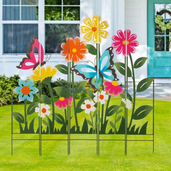 Glitzhome Glitzhome 39.75"H 5 Pieces Metal Flowers Silhouette Yard Stake