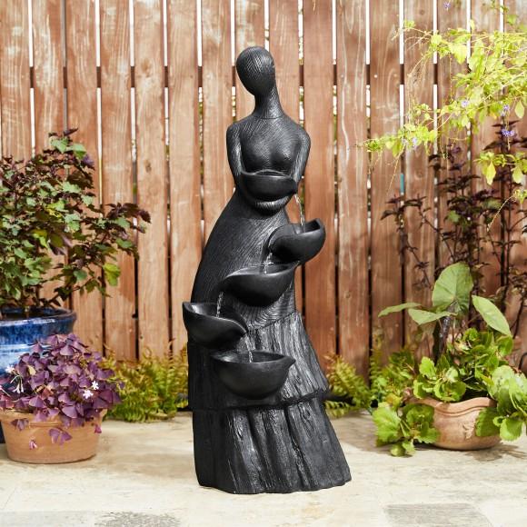 Glitzhome Glitzhome 39.75"H 5-Tiered Modern Abstract Women Sculpture Polyresin Outdoor Fountain With Pump And LED Light (KD)
