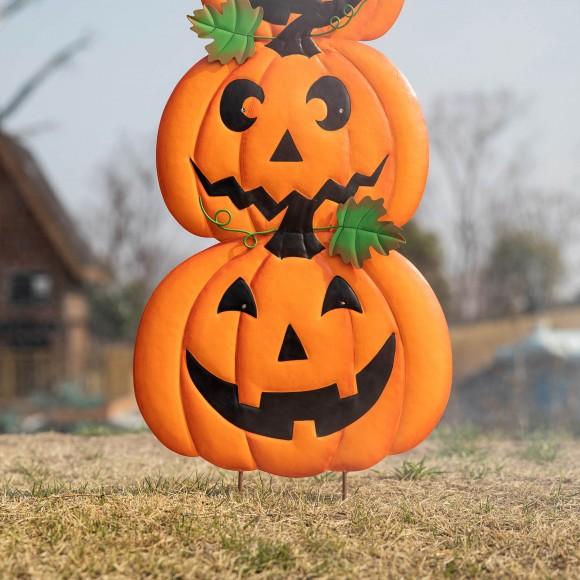 Glitzhome Glitzhome 39.75"H Set Of 3 Halloween Lighted Metal Stacked Jack-O-Lantern Yard Stake Or Hanging Decor (Two Function)