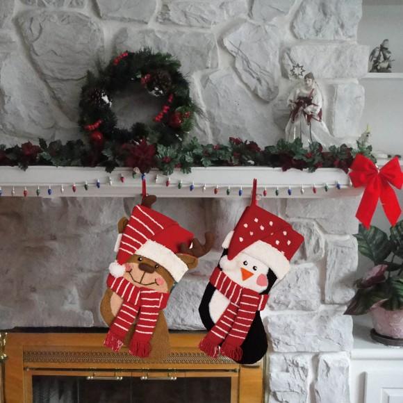 Glitzhome Glitzhome 3D Hooked Stocking Penguin & Reindeer Set Of 2