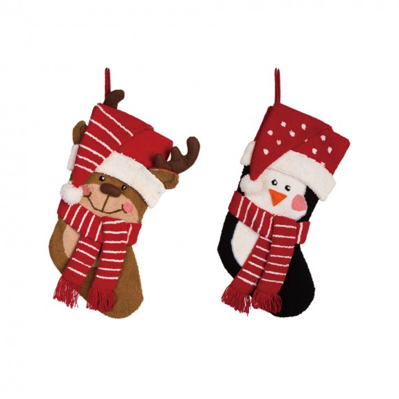 Glitzhome Glitzhome 3D Hooked Stocking Penguin & Reindeer Set Of 2