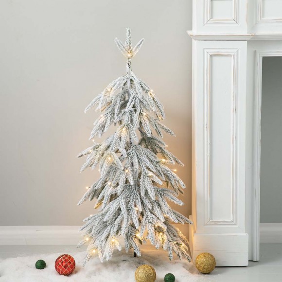 Glitzhome Glitzhome 3ft Lighted Pre-Lit Downward Wrapped Flocked Pine Artificial Christmas Greenery Table Tree(Includes Timer)