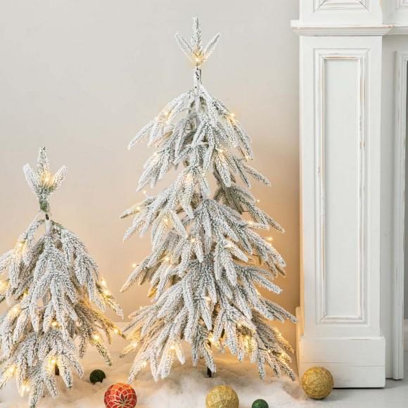 Glitzhome Glitzhome 3ft Lighted Pre-Lit Downward Wrapped Flocked Pine Artificial Christmas Greenery Table Tree(Includes Timer)
