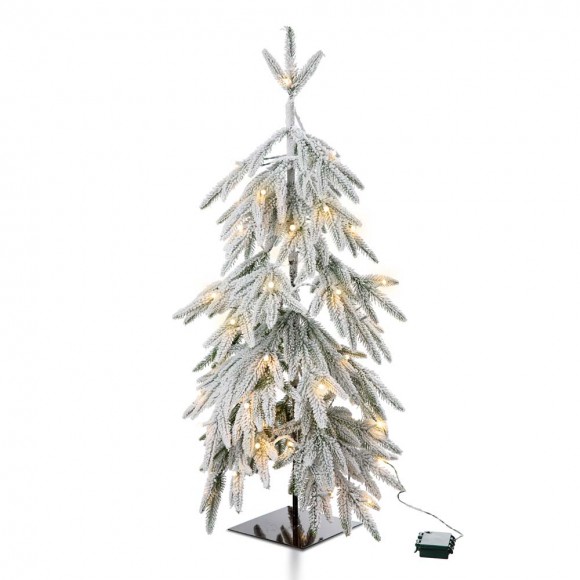 glitzhome Glitzhome 3ft Lighted Pre-Lit Downward Wrapped Flocked Pine Artificial Christmas Greenery Table Tree(Includes Timer)