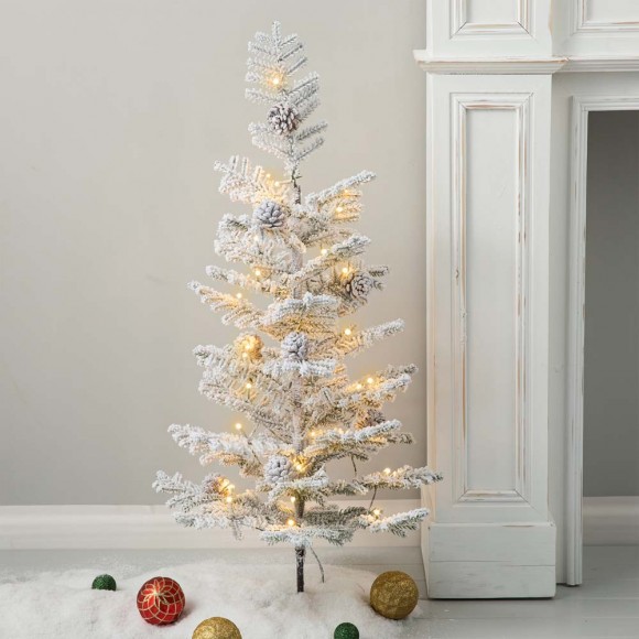 Glitzhome Glitzhome 3ft Lighted Pre-Lit Upward Wrapped Flocked Pine Artificial Christmas Greenery Table Tree(Includes Timer)