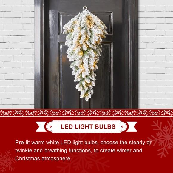 Glitzhome Glitzhome 3ft Pre-Lit Flocked Christmas Teardrop With 50 Warm White LED Lights And Timer Three Function