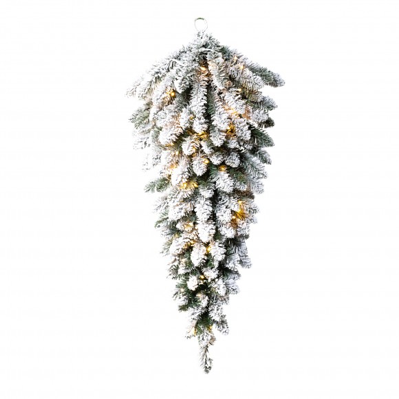 glitzhome Glitzhome 3ft Pre-Lit Flocked Christmas Teardrop with 50 Warm White LED Lights and Timer Three Function