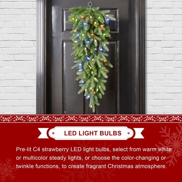 Glitzhome Glitzhome 3ft Pre-Lit Greenery Christmas Teardrop With 50 C4 Strawberry LED Lights And Timer 9 Functional Warm White/Multi-color Remote Controller