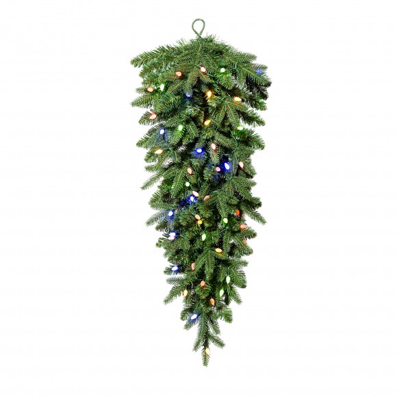 glitzhome Glitzhome 3ft Pre-Lit Greenery Christmas teardrop with 50 C4 strawberry LED Lights and Timer 9 Functional Warm White/Multi-color remote controller