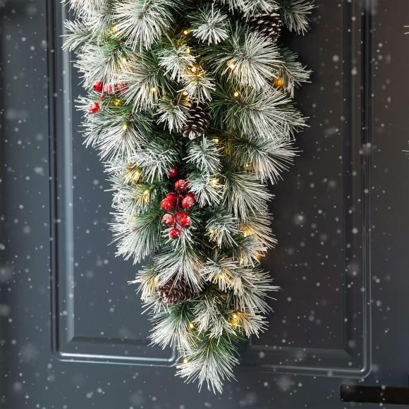 Glitzhome Glitzhome 3FT Pre-Lit Pinecones And Red Berries Artificial Christmas Teardrop Swag With 50 Warm White Lights And Timer