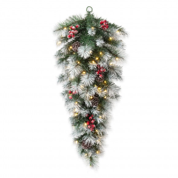 glitzhome Glitzhome 3FT Pre-Lit Pinecones and Red Berries Artificial Christmas Teardrop Swag With 50 Warm White Lights and Timer